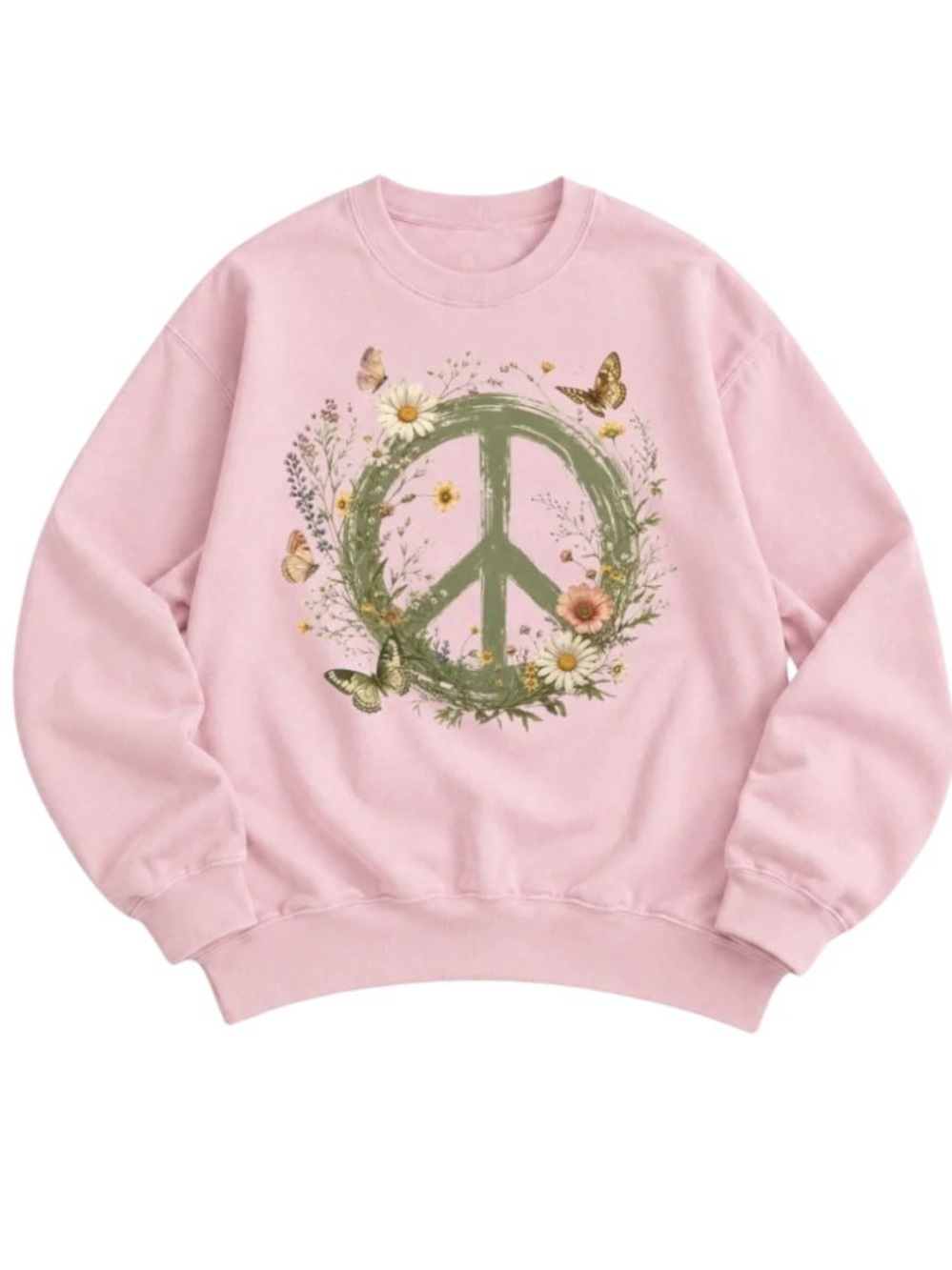 Pink Floral Peace Sign Sweatshirt